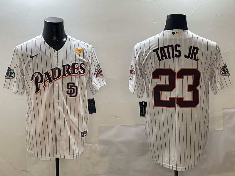 Men San Diego Padres 23 Tatis jr White Stripe Throwback Game 2025 Nike MLB Jersey style 10